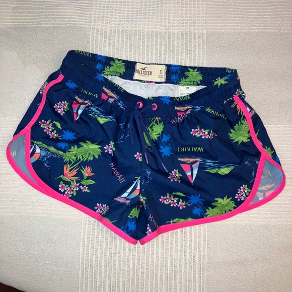 Hollister Women's Girls Size S Swim Active Shorts Hawaii Waikiki Hot Pink & Blue - Picture 1 of 5